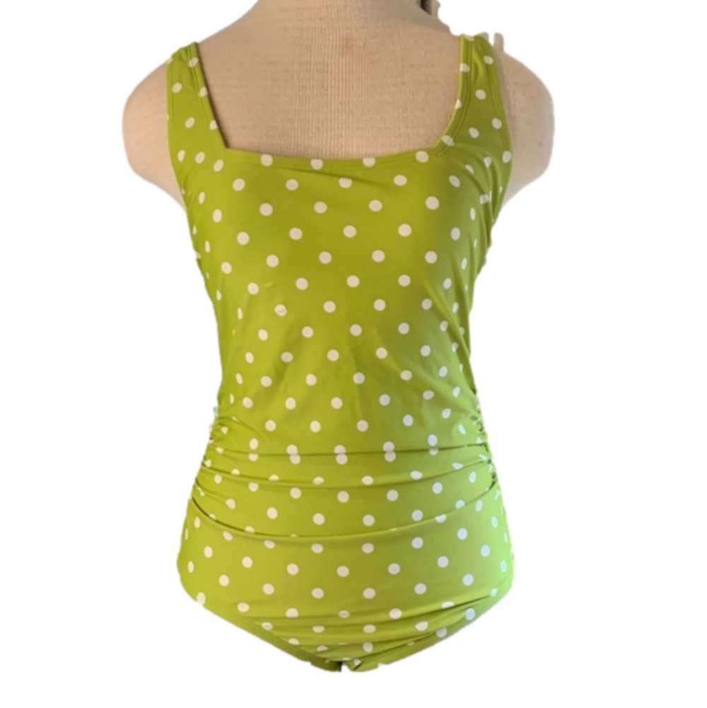 Kona Sol sz M green and white polka dot one piece swimsuit